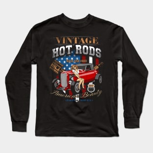 Vintage Hotrod Wild And Free American Beauty Long Sleeve T-Shirt